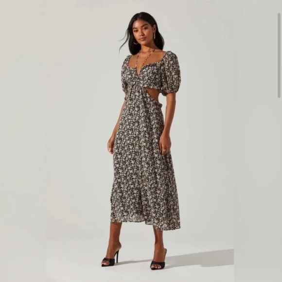 knee length dresses for ladies Lavena V-Neck Puff Sleeve Midi Dress main image 1